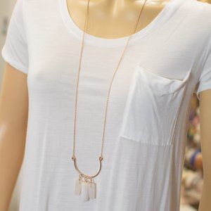 NWOT Gold Wire Wrapped Clear Quartz Crystal Stone Boho Festival Necklace